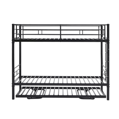 Etagenbett aus Metall, 90 x 200 cm, Etagenbett mit ausklappbarem Bett, erweiterbar auf zwei Einzelbetten oder Erwachsenenbetten, Schwarz