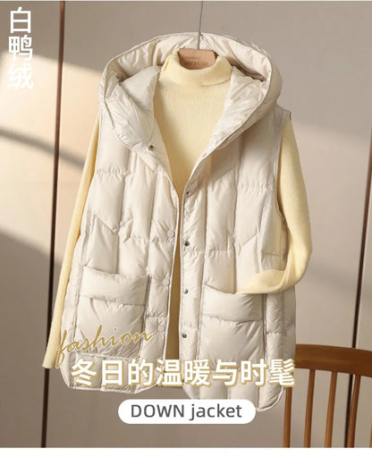 Weiblich 90% weiße Ente Daunen ultraleichte ärmellose Daunen weste 2023 neue Herbst/Winter Mode Kapuze Basics Frauen warme Weste Mantel