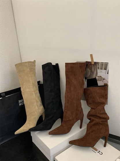 Eilyken Winter Street Style Pointed Toe Knee-High Women Boots Thin Heels Shoes Female Punk Vintage Long Booties Zapatos De Muje.