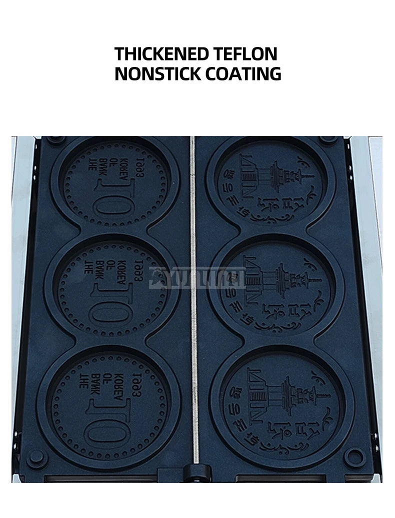 Commercial Non-Stick Pan Waffle Maker Set of 4 Gas Gold Coin Waffle Mold Baking Snack Maker Machine for Kitchen.