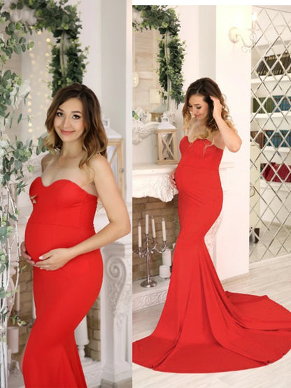 Sexy trägerloses langes schwarzes Maxikleid mit Vorderschlitz, nackte Schulter, rot, Damen-Abend-Sommer-Nachtkleid, Party, Umstandskleider