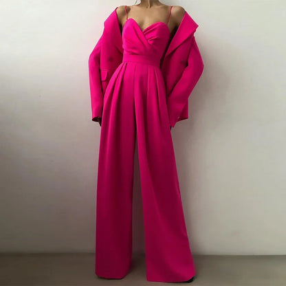 CPSYMYM  Jumpsuits Summer Skinny Fit Chic Folds Sleeveless Sweetheart Neck Full Length Wide Leg Casual Jumpsuits For Women.