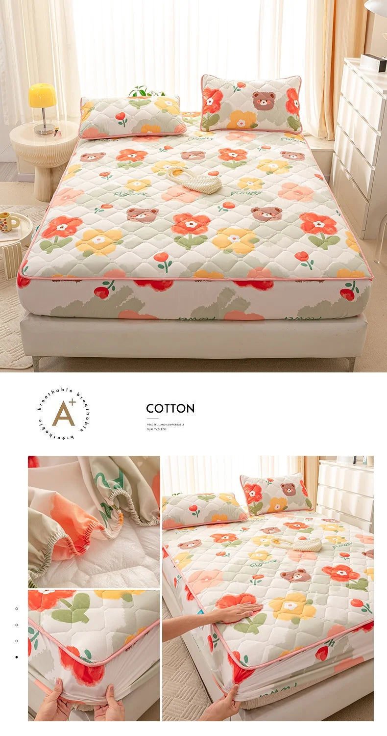 Waterproof Mattress Cover Cartoon Style Bed Covers Quilted Fitted Sheet постельное белье Thickened Bedspread(No Pillowcase).