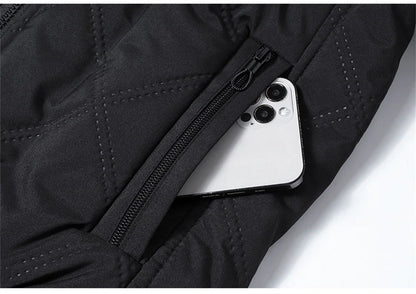 New Windproof Thermal Diamond-Quilted Cotton Jacket Winter Men's Fleece-Lined Thickened Cuff Design Stand-Up Collar Jacket.