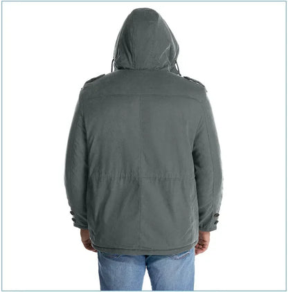 Men's Jacket WINTER USA SIZE Large SIZE Lamb Fleece JACKETS Hooded Cotton Thickened Multi Pocket Casual Mid length Coat