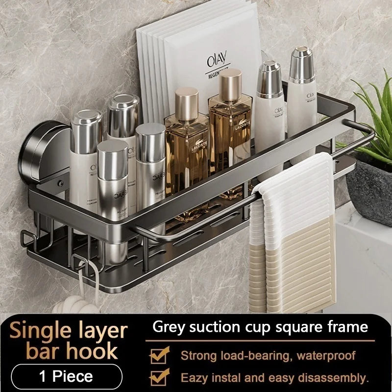 Kein Bohren, Saugnapf, selbstklebendes Badezimmerregal, Badezimmerregal, Toilette, Aluminium-Hängeregal, Badezimmer-Organizer, zum Aufhängen an der Wand