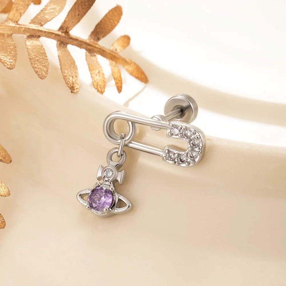 1 PCS Cute Pink Zircon Crystal Ear Bone Nail 316L Medical Titanium Steel Star Stud Earrings for Women Y2K Punk Piercing Jewelry.