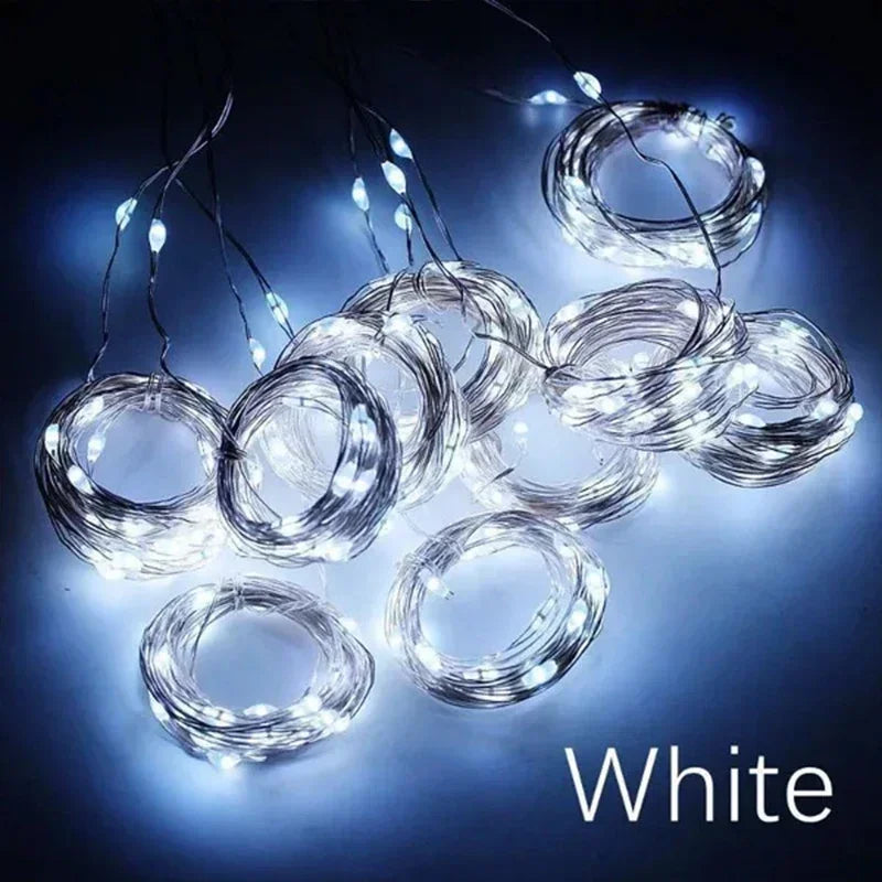 300 LED-Vorhang-Lichterkette, 8 Modi, USB-Stecker, Kupferdraht, Lichterkette für Schlafzimmer, Fenster, Weihnachten, Hochzeit, Party, warmweiß.
