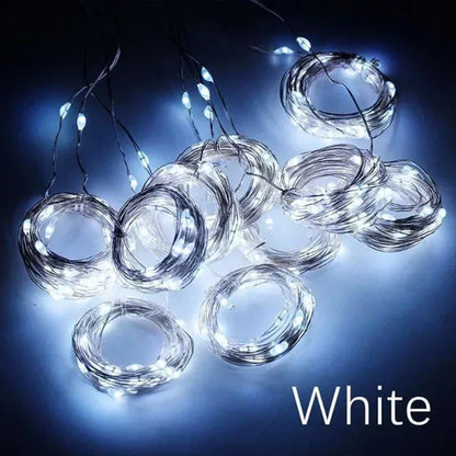 300 LED-Vorhang-Lichterkette, 8 Modi, USB-Stecker, Kupferdraht, Lichterkette für Schlafzimmer, Fenster, Weihnachten, Hochzeit, Party, warmweiß.