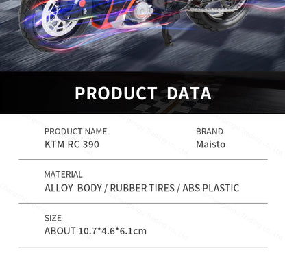 Maisto 1:18 New KTM RC 390 Static Die Cast Vehicles Collectible Hobbies Motorcycle Model Toys.