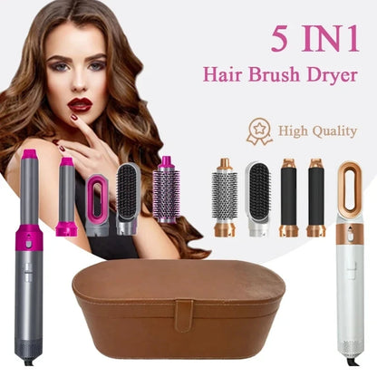 Hair Dryer 5-In-1 Electric Hair Comb Negative Ion Straight Curler Brush Blow Dryer Air Comb Removable Brush Kit Tool