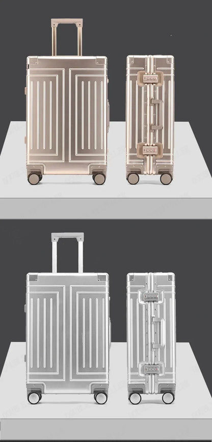 Trolley Box Rollgepäck Silber Koffer mit hoher Kapazität Koffer aus Aluminium-Magnesium-Legierung Universalrad
