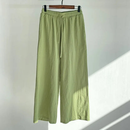 Pants Set Women Shirts Wide Leg Elastic Waist Cotton Linen Casual Sets Elegant Loose Long Sleeve Lapel Spring Shirt Y2k Suit.