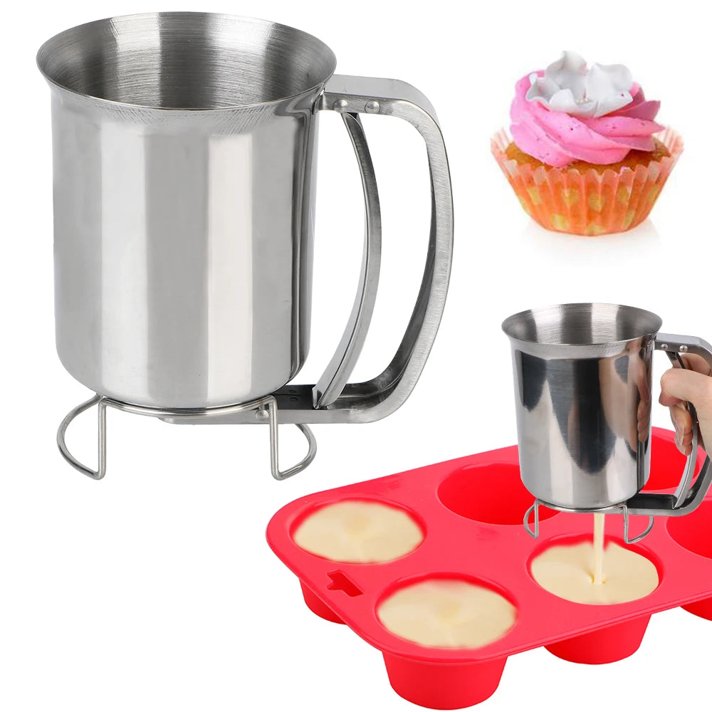 Kitchen Tool Cake Cupcake Dough Dispenser Funnels Piston Funnel With Support Batter Dispenser Baking Tools Stainless Steel.