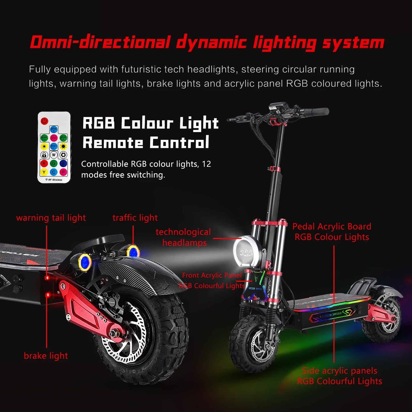 BOYUEDA S5 Electric Scooter 6000W Dual Motor 60V38Ah NFC Activation Scooters Electric 11" Off-Road Tire Bluetooth Connectivity.