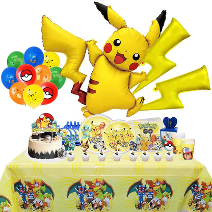 Pokemon Geburtstag Party Dekoration Neue Ligntning Pikachu Ballon Kid Event Liefert Einweg Geschirr Banner Hintergrund Platte.