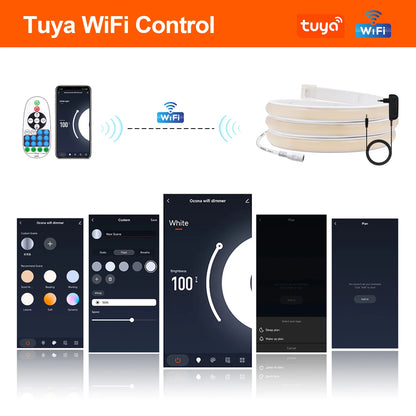 12V 24V Tuya Smart WiFi COB Neon Strip Waterproof 0.5M 5M 10M 20M 320LED/M Flexible LED Tube Tape for Kitchen Cabinet Room Decor.