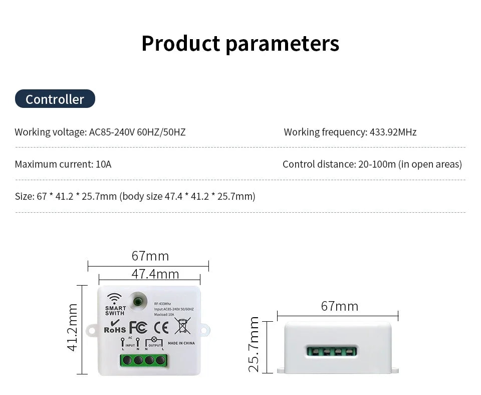 RF 433 MHz Drahtlose Fernbedienung Schalter Smart Home 110 V 220 V 10A Mini Controller Relais EIN/AUS sender Wand Licht Schalter.
