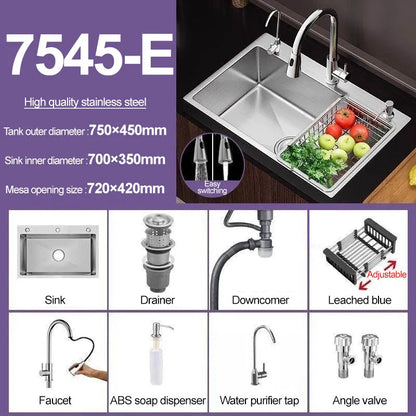 Thickened 304 Stainless Steel Single Sink Kitchen Sink Undermount Dishwashing Trough for Home Improvement