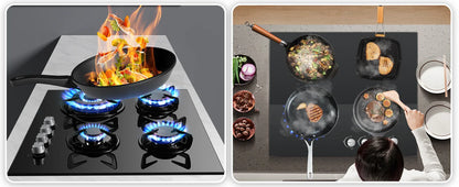 60cm Built-in Gas Hob 4 Burner | Auto Thermocouple & Safety Lock | 4-Zone Tempered Glass 8060W with Auto Ignition.