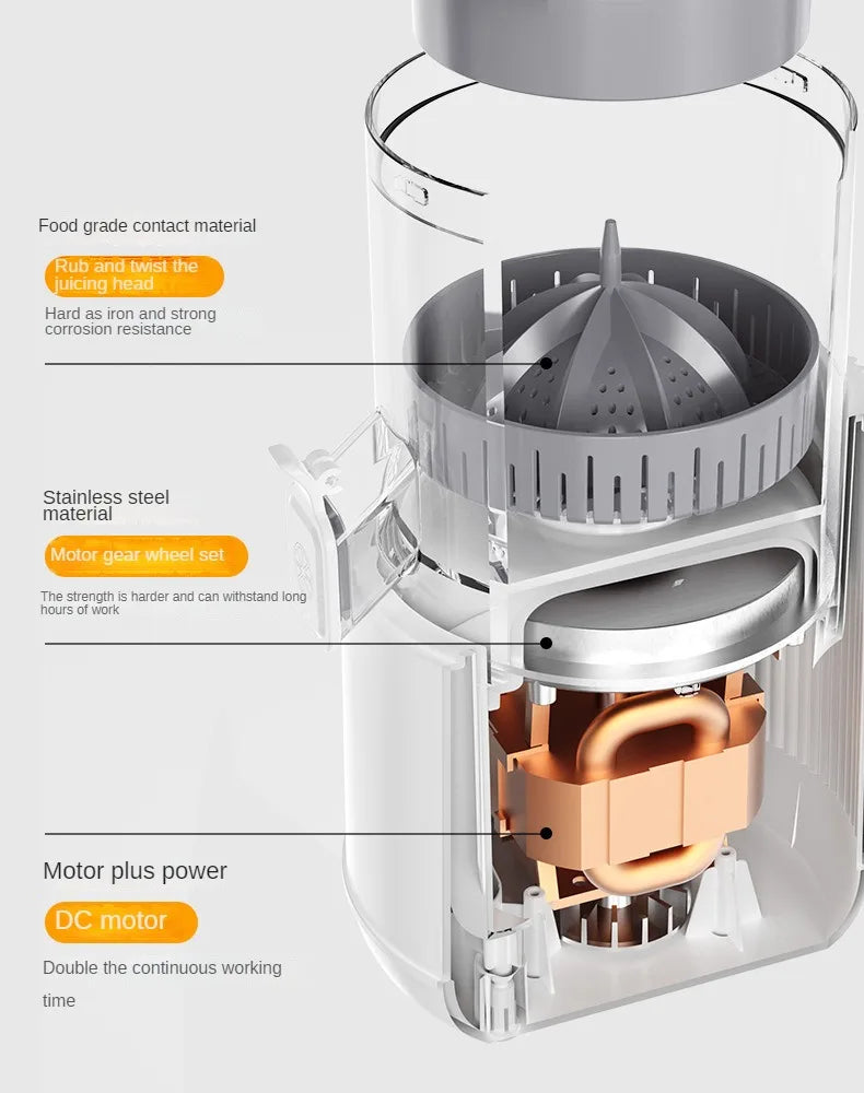 Rechargeable Electric Citrus Juicer Orange Juice Machine Extra Large Caliber Residue Separation.