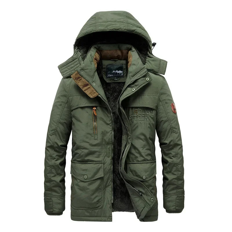 Winter Fleece Long Jacket Men Casual Thicken Warm Cotton Padded Jackets Man Fashion Hooded Outdoor Windproof Parkas Snow Coat.