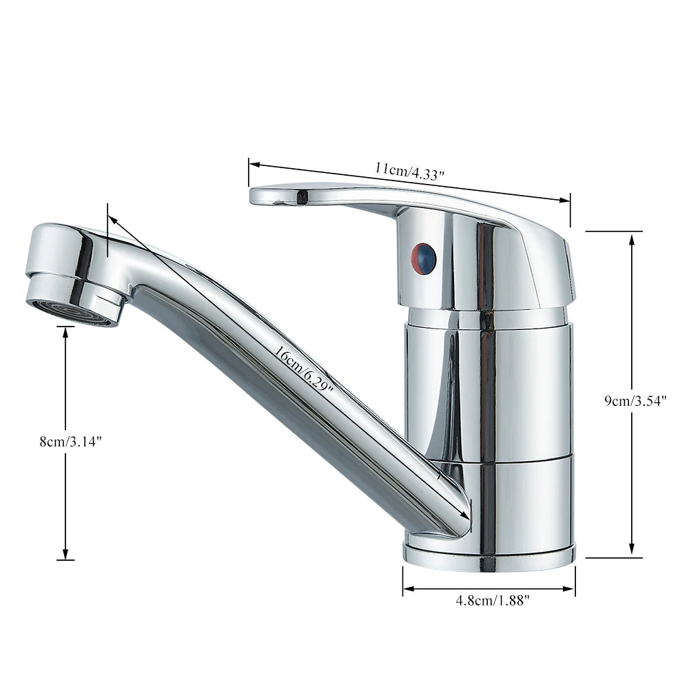 Kitchen Faucets Chrome Deck Mount Bathroom Basin Faucets Single Handle Single Hole Hot and Cold Water
