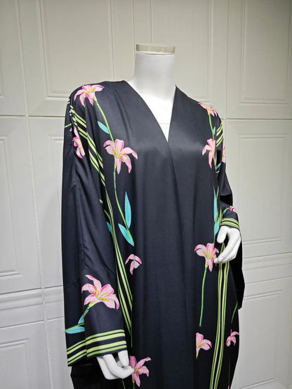 Uni Islamic Clothing Modest Abaya Women Muslim Dress Front Open Printed Abaya 2025 With Hijab Scarf Two Piece Set for Summer.