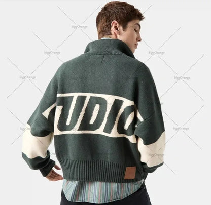 Autumn/winter Streets Casual Loose Retro Embroidered Top Hip-hop Oversized Sweater American Fashion Brand Zipper Cardigan Unisex.