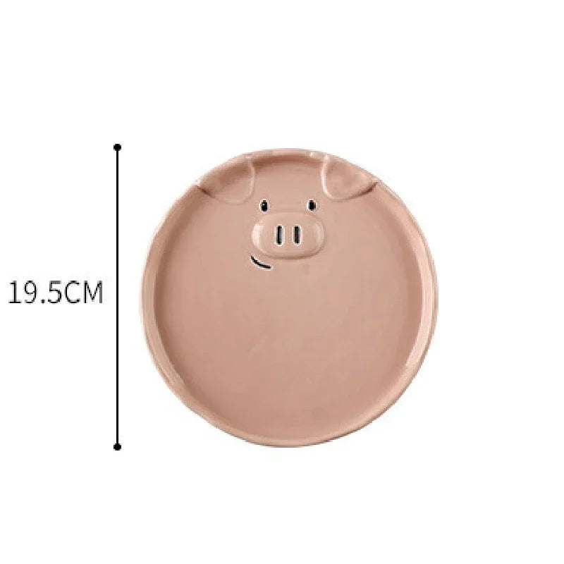 European Creative Cute Pink Pig Tableware Dishes Home Ceramic Plate Breakfast Nordic Wind Irregular Matte Plate Kitchen Utensils.