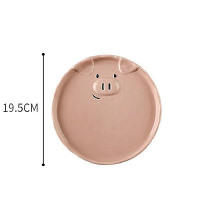 European Creative Cute Pink Pig Tableware Dishes Home Ceramic Plate Breakfast Nordic Wind Irregular Matte Plate Kitchen Utensils.