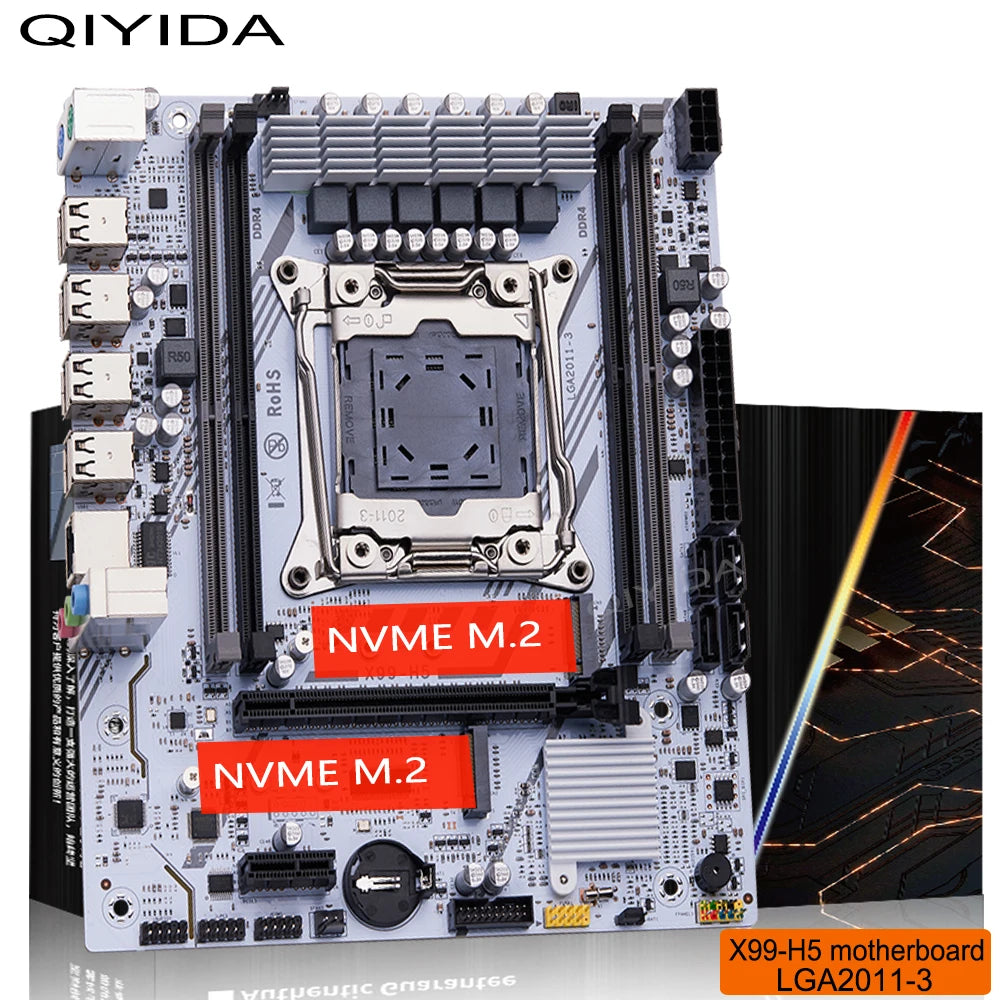 QIYIDA X99 Motherboard Set Kit Xeon LGA2011-3 E5 2680 V4 2x8gb=16GB DDR4 SATA PCI3.0 NVME M.2 X99H5 Gaming Computer.