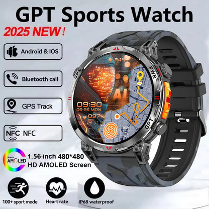 2025 GPS Sports Smart Watch GPT AMOLED 1.56 inch 488 * 488 Heart Rate Blood Oxygen Blood Pressure Monitoring 3ATM Smartwatches