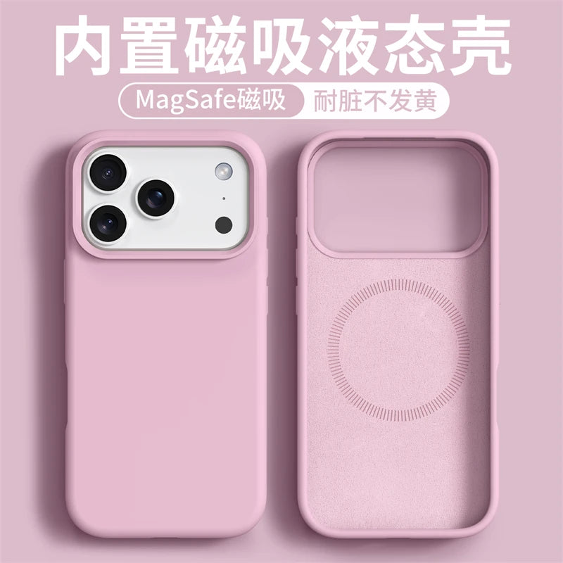 Magnetic Case For iPhone 17 Pro Max 17 Ari MagSafe Luxury Liquid Silicone Comfortable Feel Built in Flocking Protect Cover