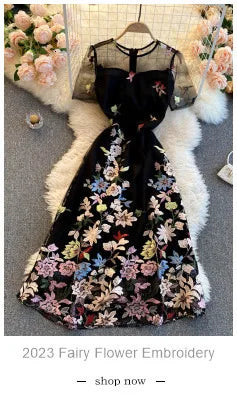 Sommer Stickerei Spitze Schmetterling Kleider Für Frauen Blume Kontrast Farbe Koreanische Mode Büro Party Bodycon Elegante Vestidos.