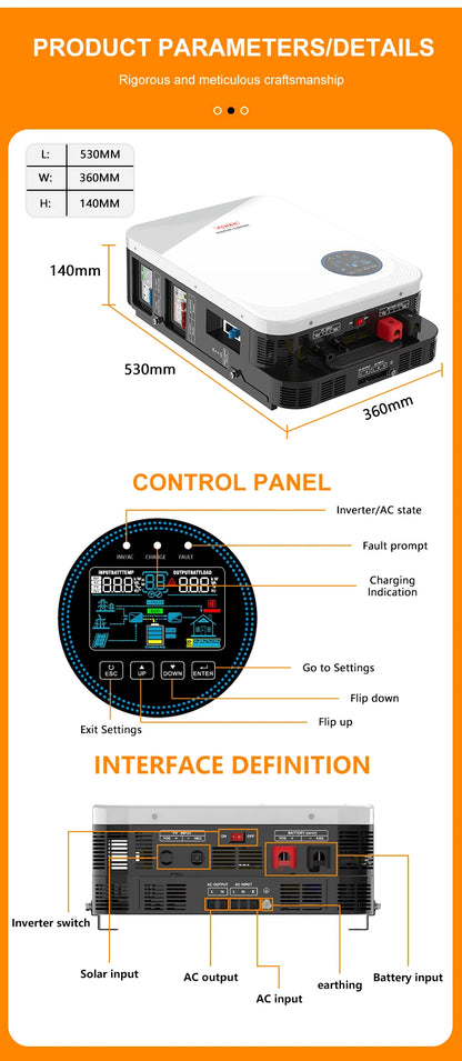 FCHAO sine wave inverter WiFi APP remote control solar photovoltaic hybrid 24V48V off-grid MPPT high power 6.2KW energy-saving.