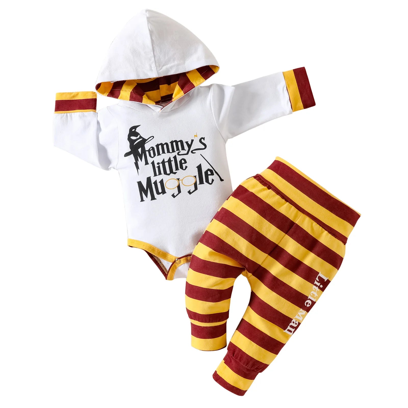 Ins Frühling Herbst 2025 Baby Jungen 2PCS Kleidung Set Baumwolle Mit Kapuze Brief Langarm Strampler Gestreiften Hosen Anzug Infant jungen Outfit.
