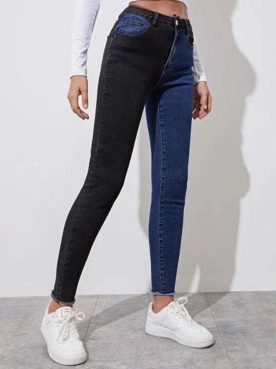 High Waist Casual Slimming Stretchy Jeans Women's Fashionable Versatile Pants High Waist Decorative No Elastic Band.