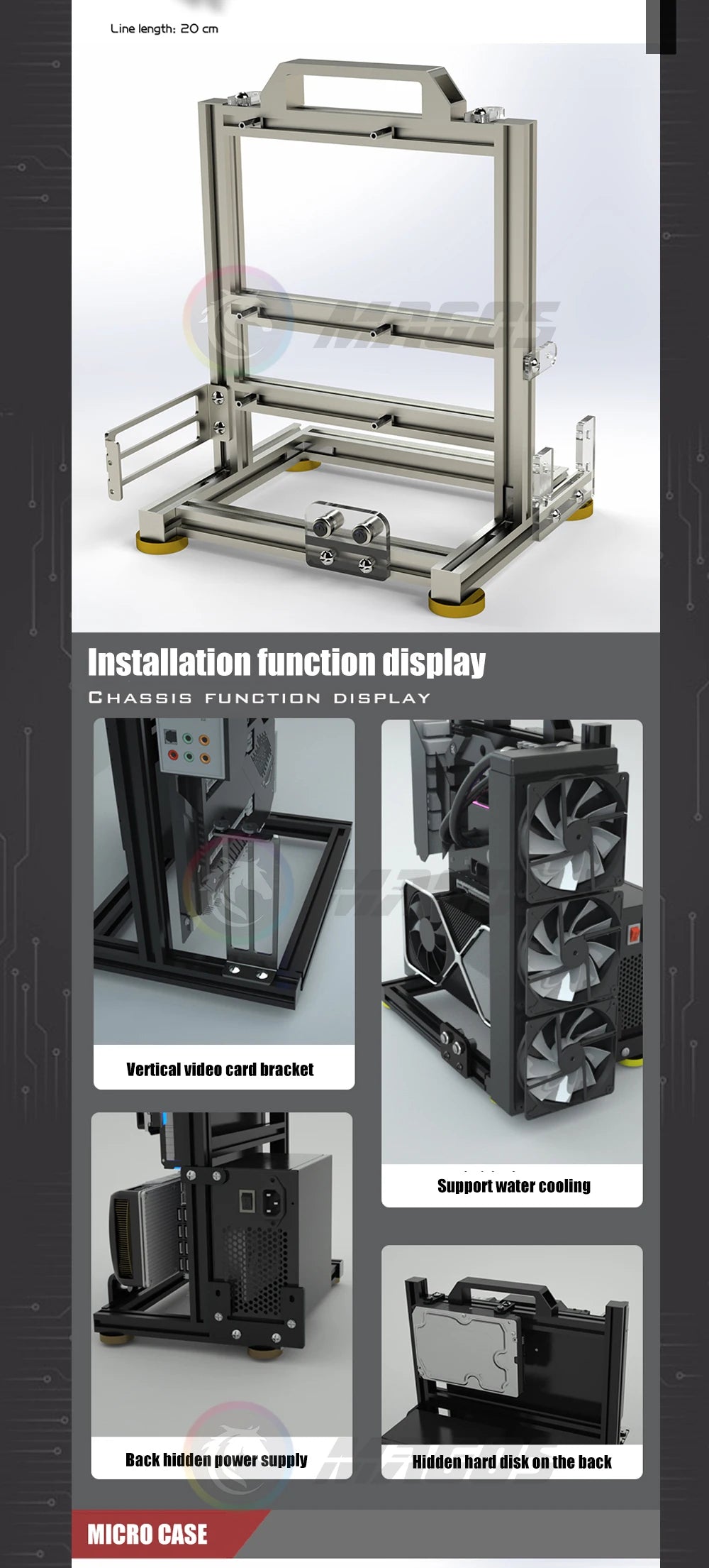 DIY Gamers Cabinet MOD ITX MATX PC Case Open Frame Aluminum Creative ATX Tower Desktop Gaming Computer Chassis Rack.