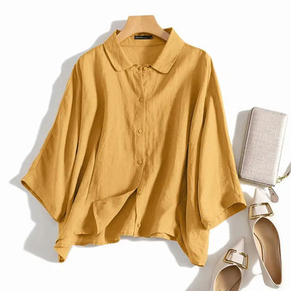 ZANZEA Summer Fashion Lapel Neck Shirt Women Elegant 3/4 Sleeve Blouse Work Buttons Down Tops Tunic Female Casual Loose Blusas