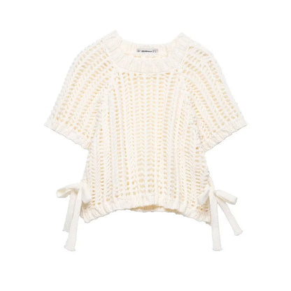 MUJER 2025 Stricken Crop Tops Frau Kurzarm Pullover Gestrickte Kurze Pullover für Frauen Gebunden Strickwaren Mode Damen Pullover.