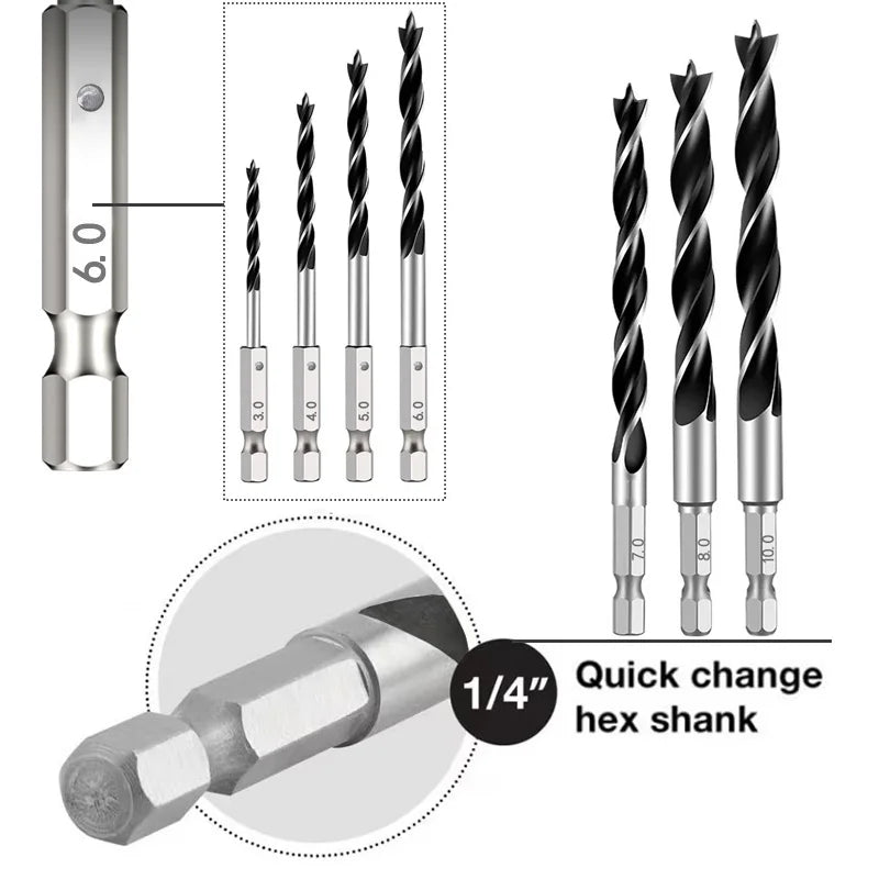 2/5/7 stücke 3/4/5/6/7/8/10mm Sechseckigen Griff Drei Spitzen holzbearbeitung Bohrer Set Holzbearbeitung Loch Reiben Power Tool