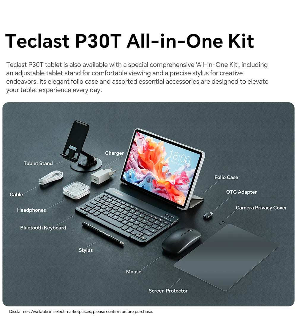Teclast P30T Set 10" Tablet Android 14 Max 12Gb Ram 128Gb Rom T606 8-Core All-In-One Keyboard/Case/Mouse/Stylus/Headphone/Stand.