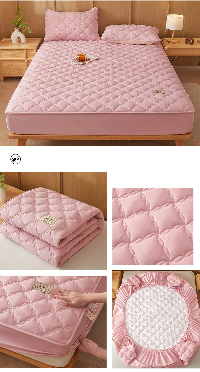 Quilted Mattress Cover Single/Double Bedspread Thicken Bed Linen Waterproof Bed Cover Home Soft Bedsheet 매트리스커버 (No Pillowcase).