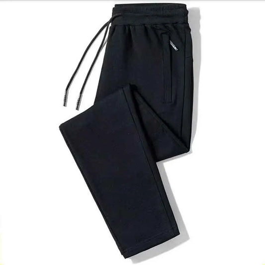 Spring and autumn new loose zipper men's solid color sports pants straight leg casual pants all match large size sweatpants.