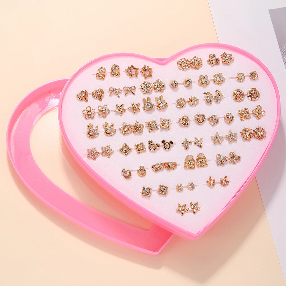Multicolor 36Pairs Cartoon Hypoallergenic Plastic Stud Earrings Set For Women Girl Cute Animal Flower Ear Wedding Gifts Jewelry