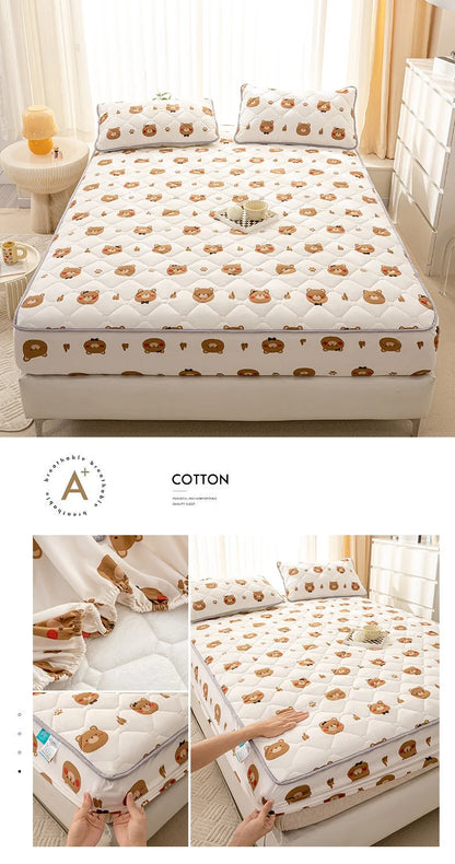 Waterproof Mattress Cover Cartoon Style Bed Covers Quilted Fitted Sheet постельное белье Thickened Bedspread(No Pillowcase)