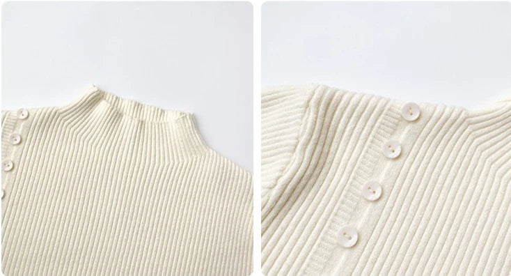 Langarm Beiläufige Dünne Pullover Mode Taste Grundlegende Gestrickte Tops Frauen Rollkragenpullover Koreanische Mode Einfache Chic Kleidung