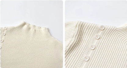 Langarm Beiläufige Dünne Pullover Mode Taste Grundlegende Gestrickte Tops Frauen Rollkragenpullover Koreanische Mode Einfache Chic Kleidung