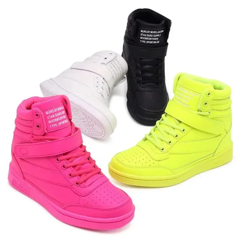 Designer Woman Breathable High Top Black White Boots Women Casual Sport Shoes Platform Hidden Increasing Sneakers Leather Shoe.